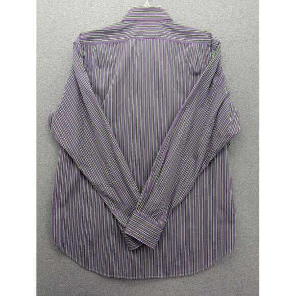 Polo Ralph Lauren Shirt Mens Large Purple Green Striped Regent Classic Fit Dress - Picture 5 of 8